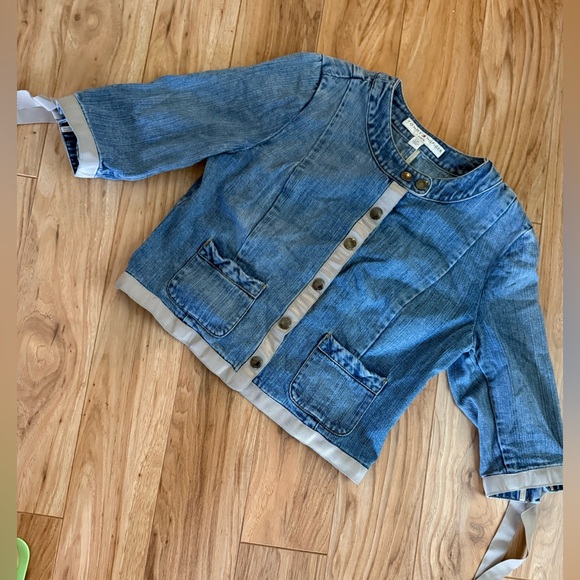 Tommy Hilfiger Denim Jacket SZ L Petite Designer Fashion Grosgrain Border - Picture 4 of 8